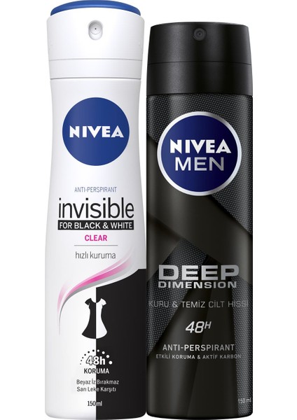 Black&white Clear Bayan Deosprey 150 Ml+Deep Dimension Erkek Deosprey 150 ml 2'li Paket