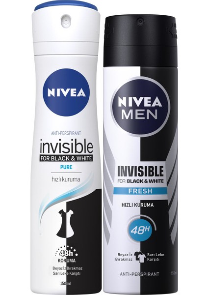 Black&white Pure Bayan Deosprey 150 Ml+Black&white Fresh Erkek Deosprey 150 ml 2'li Paket