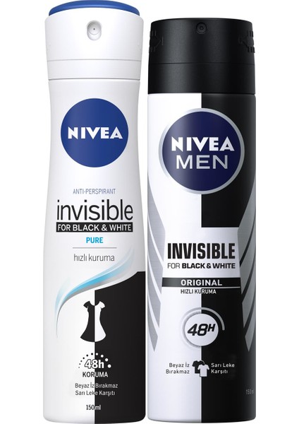Black&white Pure Bayan Deosprey 150 Ml+ Black&white Original Erkek Deosprey 150 ml 2'li Paket