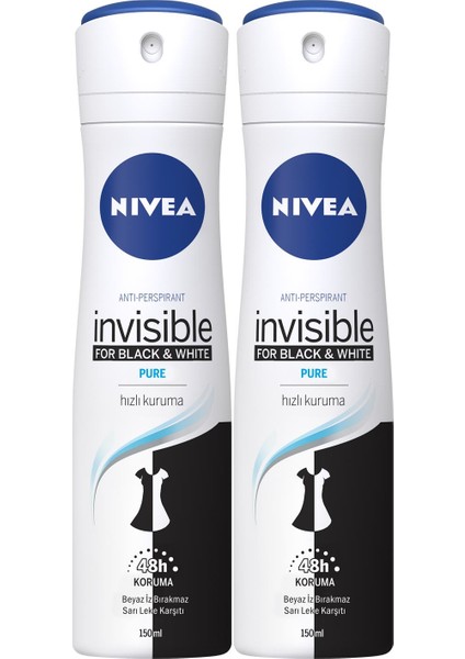 Invısıble Black&white Pure Bayan Deosprey 150 ml 2'li Paket