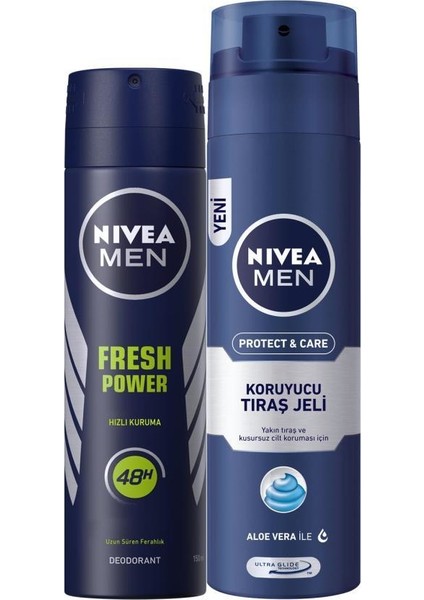 Men Fresh Power Erkek Sprey Deodorant 150 ml + Nivea Men Protect&Care Koruyucu Tıraş Jeli 200 ml