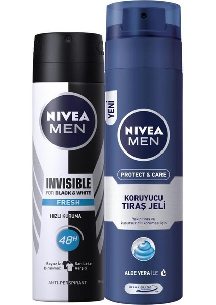 Invisible Black&white Fresh Erkek Deosprey 150ml+TIRAŞ Jeli Koruyucu ve Bakım Için 200 ml