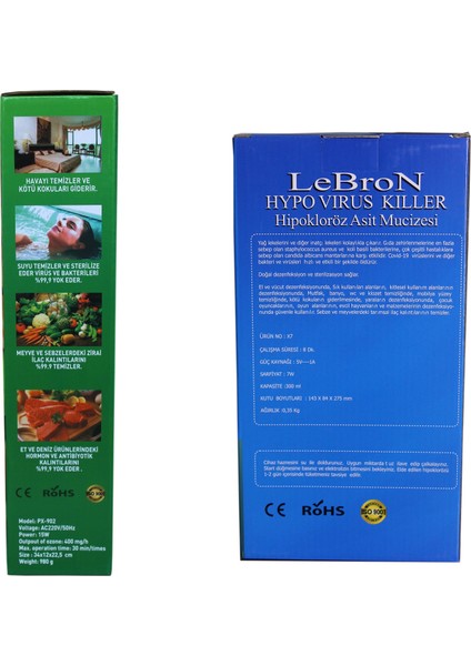 Ozon Jeneratörü 400 Mg/h + Lebron Hypo Virüs Killer Hipokloröz Asit Üretme Cihazı fiyatları