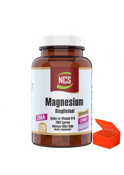 Zma Magnesium Bisglisinat Vitamin B6 Folik Asit 120 Tablet + Hap Kutusu