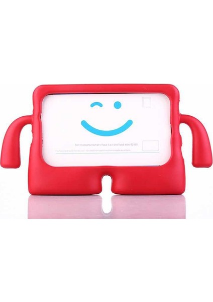 Apple iPad 2 Kılıf Emoji Standlı Silikon Tablet Kılıfı + Dokunmatik Kalem Kırmızı