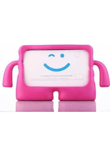 Apple iPad 3 Kılıf Emoji Standlı Silikon Tablet Kılıfı + Dokunmatik Kalem Koyu Pembe