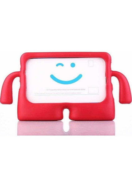 Apple iPad Air 1 Kılıf Emoji Standlı Silikon Tablet Kılıfı + Dokunmatik Kalem Kırmızı