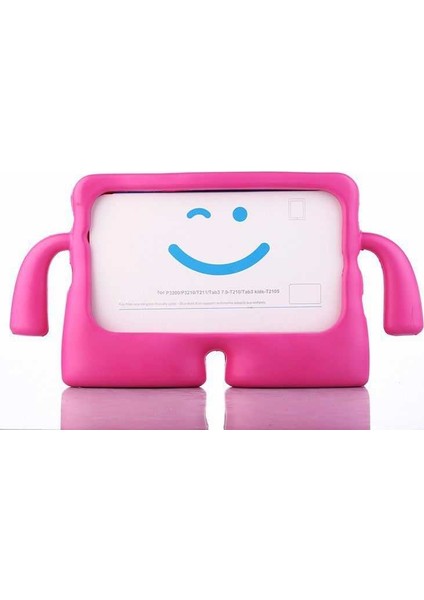 Apple iPad Mini 3 Kılıf Emoji Standlı Silikon Tablet Kılıfı + Dokunmatik Kalem Koyu Pembe