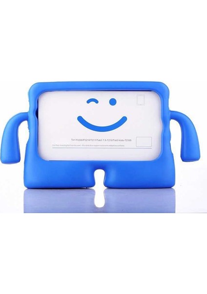 Apple iPad Mini 5 Kılıf Emoji Standlı Silikon Tablet Kılıfı + Dokunmatik Kalem Mavi