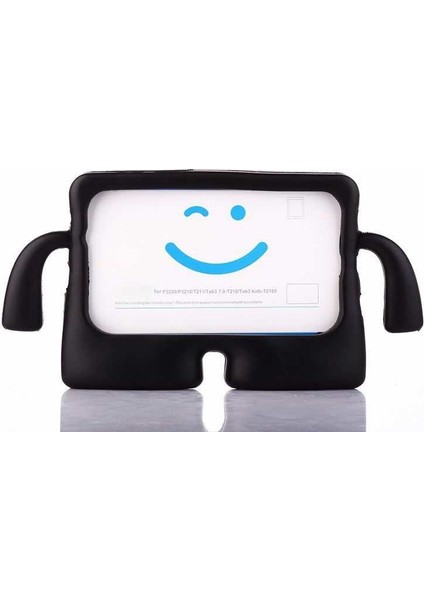 Samsung Galaxy T280-T285 Kılıf Emoji Standlı Silikon Tablet Kılıfı + Dokunmatik Kalem Siyah