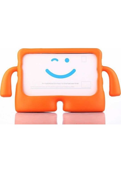 Samsung Galaxy Tab 3 Lite T-110 T113 Kılıf Emoji Standlı Silikon Tablet Kılıfı + Dokunmatik Kalem Turuncu