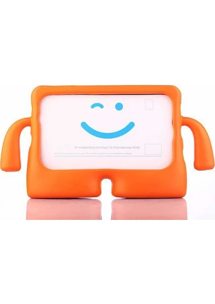 Samsung Galaxy Tab E T560/T562 9.6 Kılıf Emoji Standlı Silikon Tablet Kılıfı + Dokunmatik Kalem Turuncu