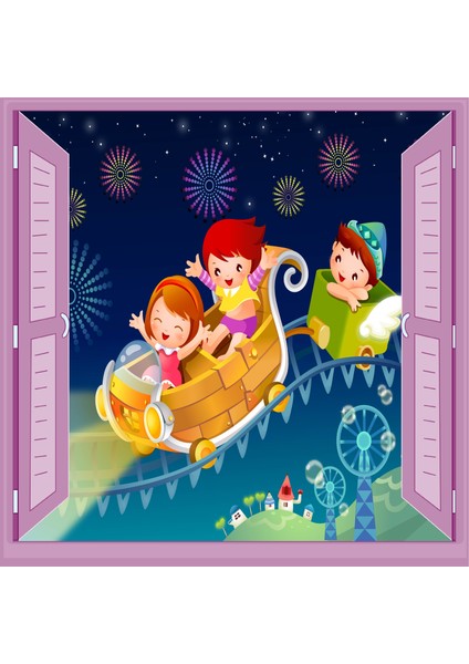 Pencereden Lunapark Çocuk Odası Duvar Kağıdı Poster