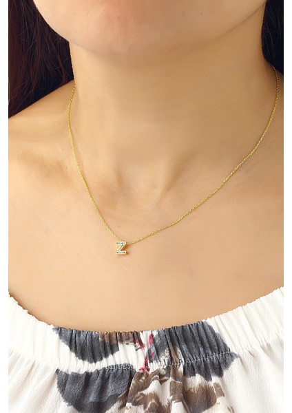 925 Ayar Gümüş Üç Boyutlu Taşlı Z Harfi Kolye