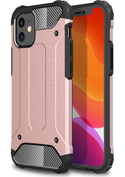 Case 4U Apple iPhone 12 Max Kılıf Military Armor Çift Katmanlı Crash Silikon Kılıf Rose Gold