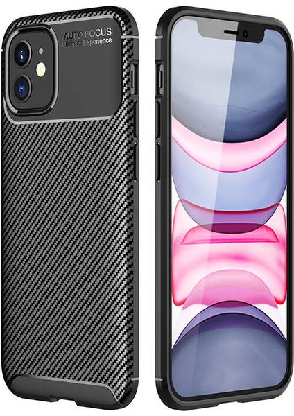 Apple iPhone 12 Max Kılıf Rugged Armor Karbon Desenli Lüx Negro Silikon Arka Kapak Siyah