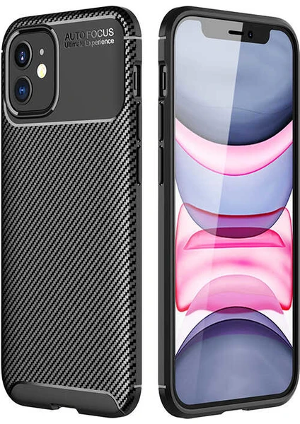 Case 4U Apple iPhone 12 Max Kılıf Rugged Armor Karbon Desenli Lüx Negro Silikon Arka Kapak Siyah