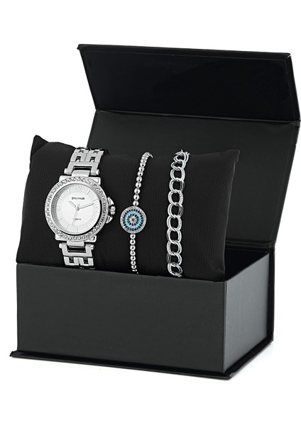 Kadın Gümüş Kaplama Saat Bileklik Kombin