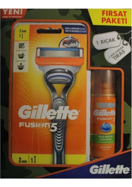 Gilette Fusion 5 Tıraş Makinesi  Yedekli + Gilette Fusion 5 Ultra Hassas 75 ml Tıraş Jeli