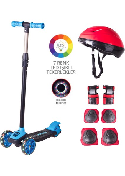 Cool Wheels LED Işıklı 3 Tekerlekli Twist Çocuk Scooter Full Set Mavi