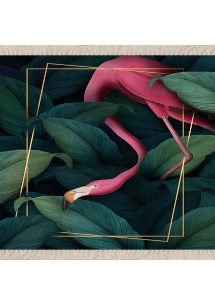 Yeşil Yaprak Flamingo Desen Gold Çerçeveli Etnik Dijital Baskı Yıkanabilir Modern Salon Halı Yolluk fiyatları