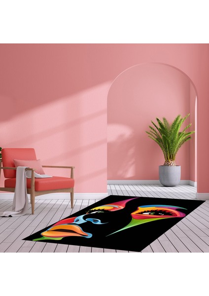 Renk Bloklu Portre Dijital Baskı Yıkanabilir Modern Salon Halı ve Yolluk