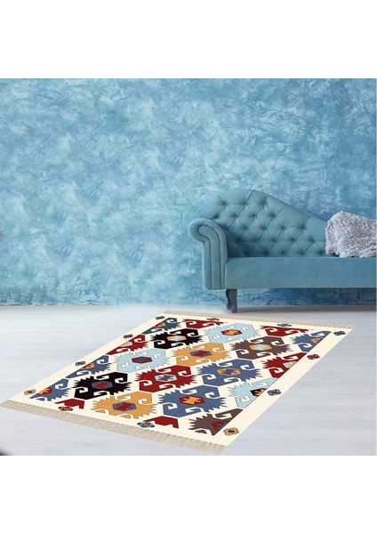 Otantik Kilim Desenli Etnik Dijital Baskı Yıkanabilir Modern Salon Halı ve Yolluk