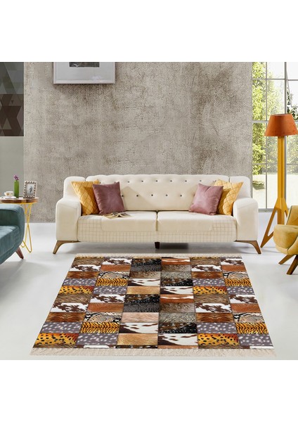 Dana Derisi Desenli Kırkyama Dijital Baskı Yıkanabilir Modern Salon Halı ve Yolluk