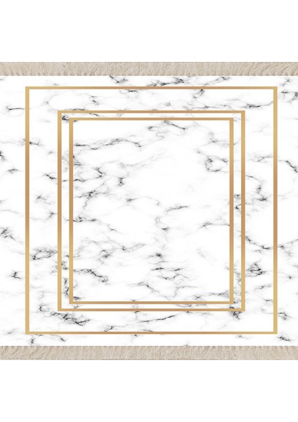 Beyaz Zemin Gold Çerçeveli Mermer Desenli Dijital Baskı Yıkanabilir Modern Salon Halı ve Yolluk fiyatları