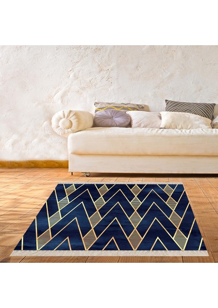 Gold Geometrik Zigzag Çizgili Üçgen Desenli Dijital Baskı Yıkanabilir Modern Salon Halı ve Yolluk