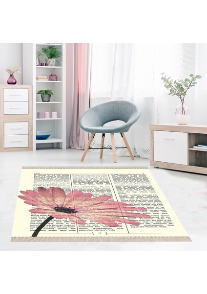 Gazete Papatya Çiçek Desenli Dijital Baskı Yıkanabilir Modern Salon Halı ve Yolluk