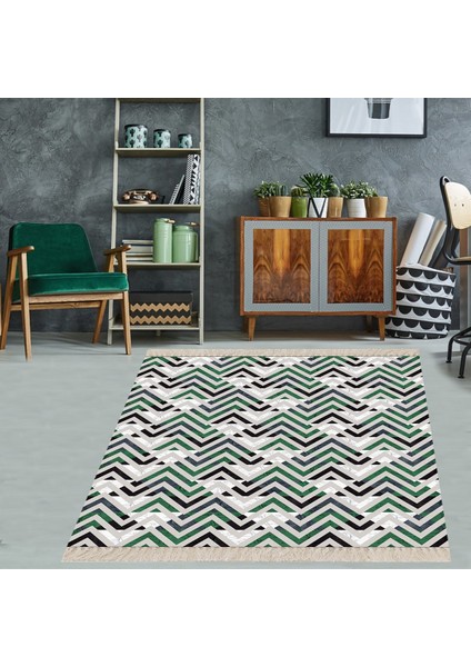Geometrik Zigzag Çizgili Üçgen Desenli Dijital Baskı Yıkanabilir Modern Salon Halı ve Yolluk