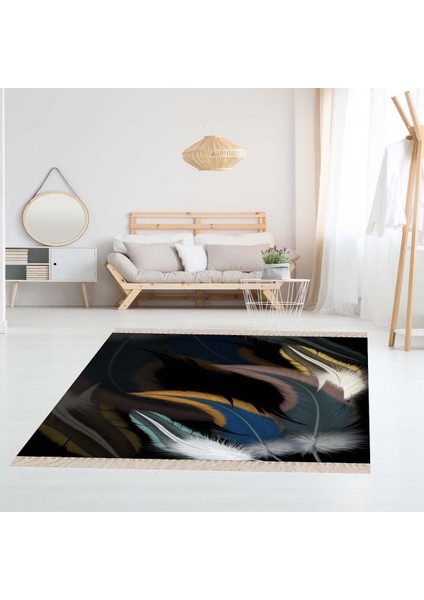 Kuş Tüyü Desenli Renk Geçişli Dijital Baskı Yıkanabilir Modern Salon Halı ve Yolluk