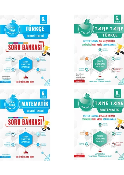 Nartest Yayınevi 6. Sınıf Türkçe ve Matematik Soru Bankası ve Defter Tadında Tane Tane