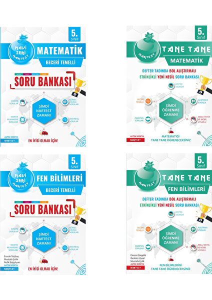 Nartest Yayınevi 5. Sınıf Matematik ve Fen Bilimleri Soru Bankası ve Defter Tadında Tane Tane