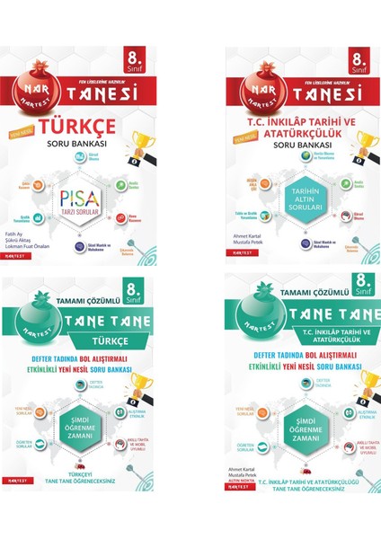 8. Sınıf Nar Tanesi Türkçe ve İnkılap Tarihi Soru Bankası ve Defter Tadında Tane Tane