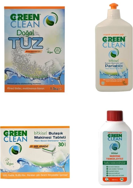 U Green Clean Tablet+Tuz+Parlatıcı+Makine Temizleyici Set