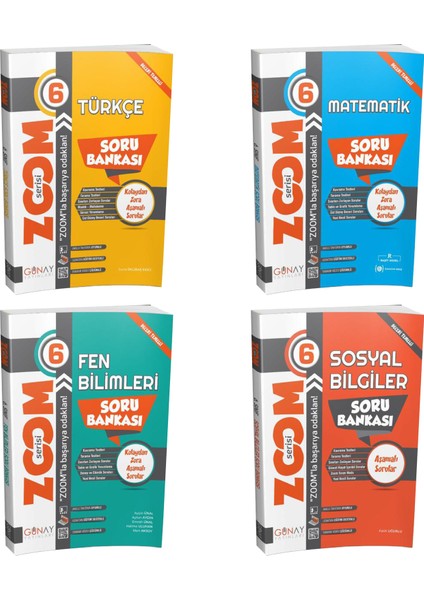 Gün&Ay Yayınları 6. Sınıf Zoom Türkçe Matematik Fen Bilimleri ve Sosyal Bilgiler Soru Bankası