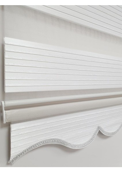 Geniş Pliseli Simli Ekru Zebra Stor Perde MZ292