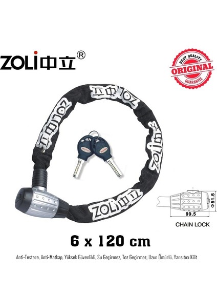 Reflektörlü Zincir Kilit Motosiklet Kilidi 6 x 120 cm fiyatları