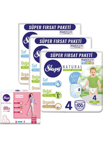 Natural Külot Bez Mega Paket Maxi 4 No 100 Lü x 3