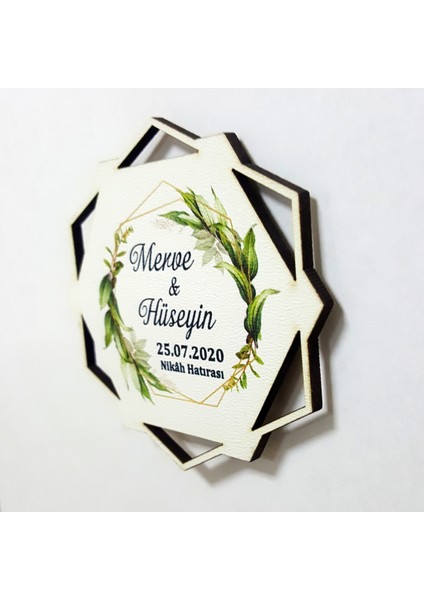 Altıgen Ahşap Uv Baskılı 50'li Magnet Nikah Süsü fiyatları