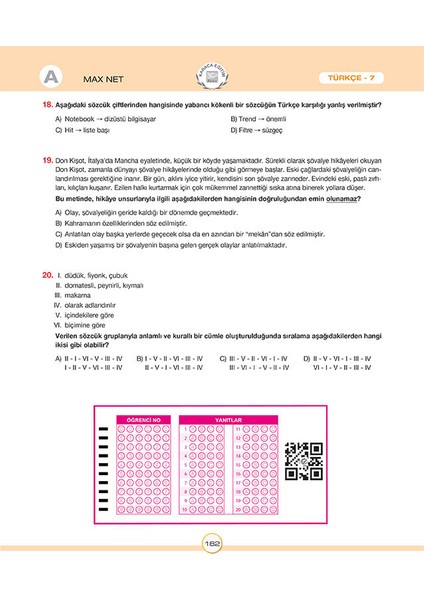 Maxnet 7. Sınıf Türkçe Soru Kitabı