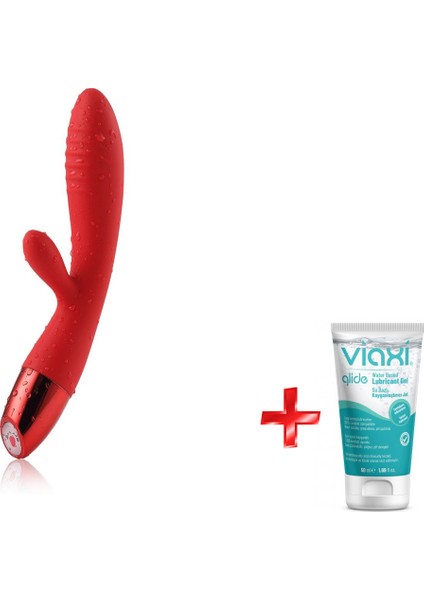 V3 Şarjlı Bükülebilen G Spot ve Klitoris Uyarıcı Kırmızı Tavşan Vibratör+ Jel