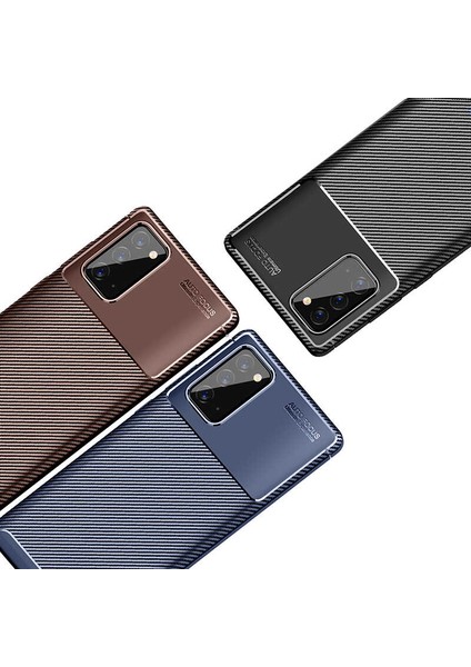 Samsung Galaxy Note 20 Kılıf Karbon Desenli Lux Negro Silikon Siyah + Tam Kaplayan 3D Cam Ekran Koruyucu