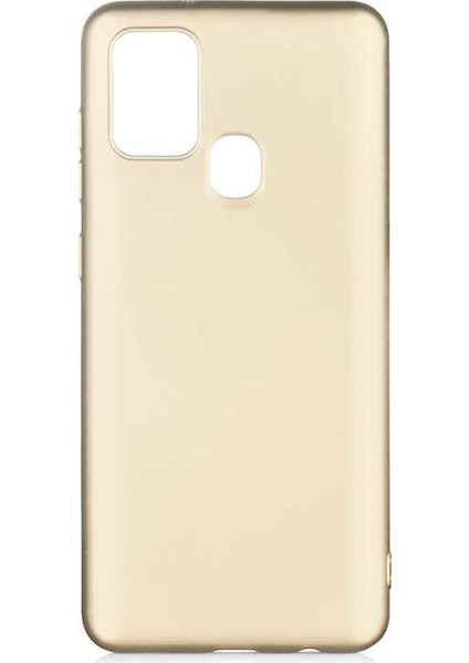 Samsung Galaxy A21S Kılıf Mat Premium Silikon Kılıf Gold + Cam Ekran Koruyucu