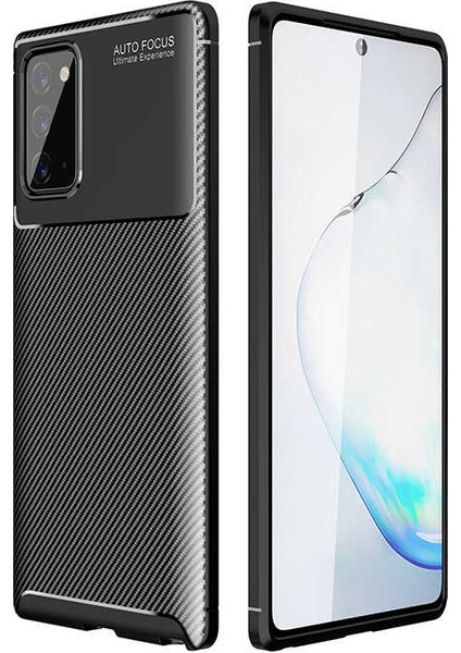 Samsung Galaxy Note 20 Kılıf Karbon Desenli Lux Negro Silikon Siyah + 360 Full Body Ekran Koruyucu (Ön Arka)