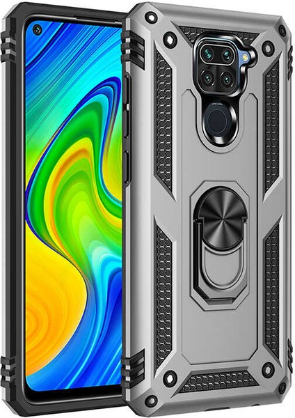 - Xiaomi Redmi Note 9 - Kılıf Yüzüklü Zırh Tank Vega Kapak - Gri