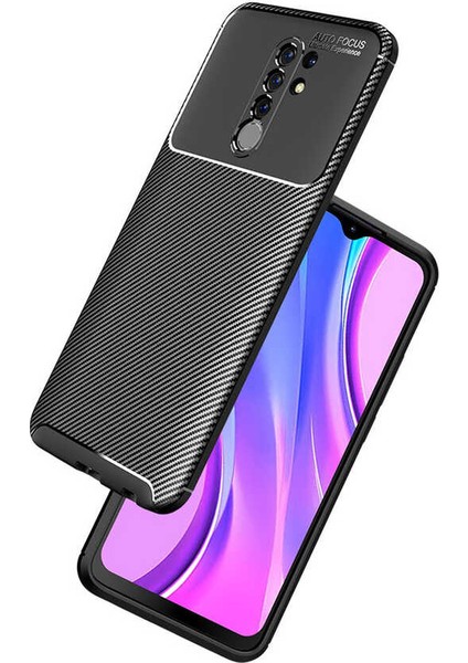 Xiaomi Redmi 9 Kılıf Karbon Desenli Lux Negro Silikon Lacivert + Tam Kaplayan 5D Cam Ekran Koruyucu modelleri