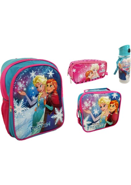 Frozen Okul Çantası Beslenme Çantası Kalemlik Matara 4'lü Set